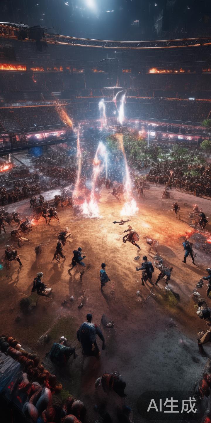 关键团战的激烈拼杀：在比赛后期，一次五人团战成为焦